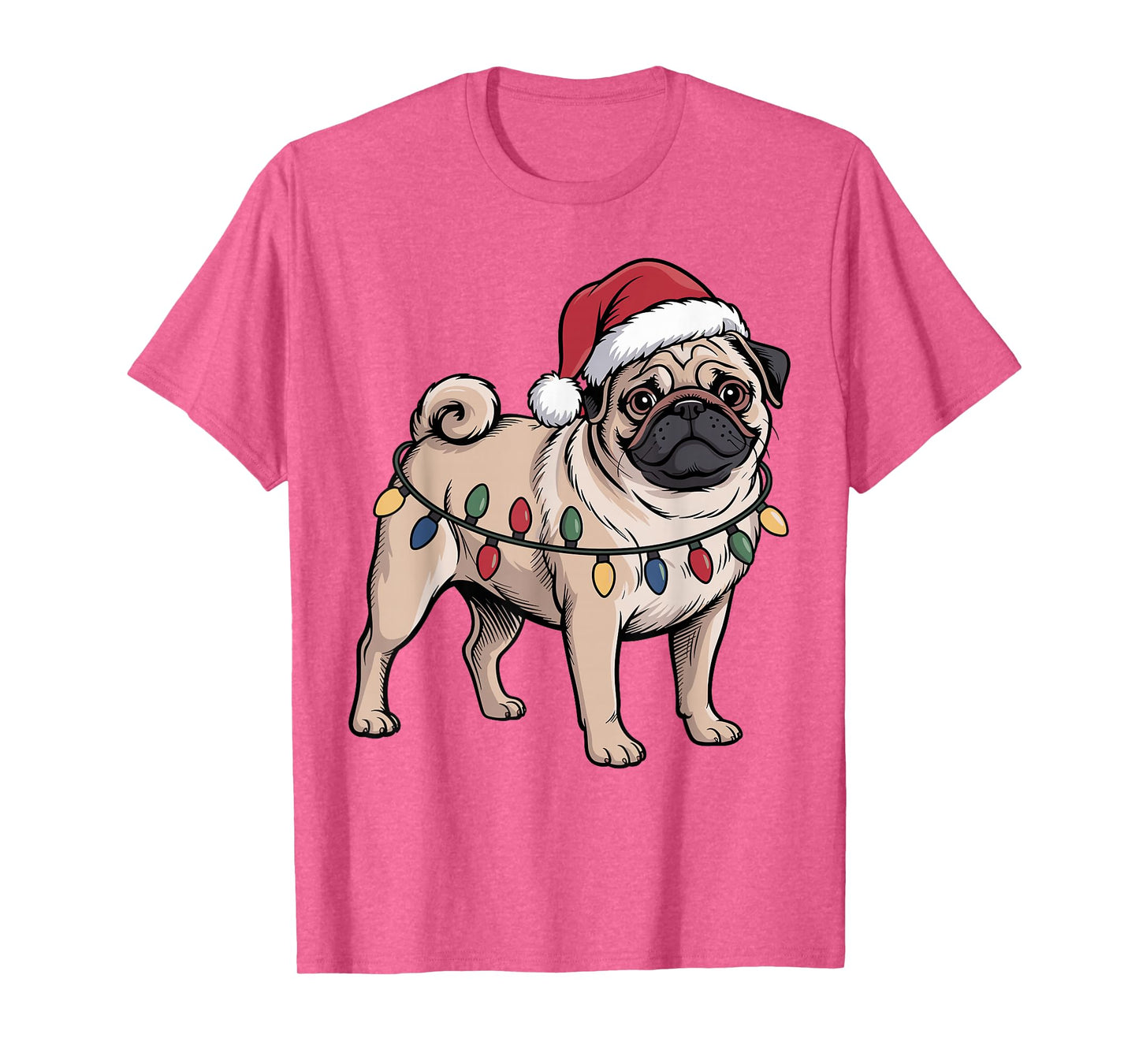 Funny Pug Christmas Santa Hat Xmas Lights T-Shirt