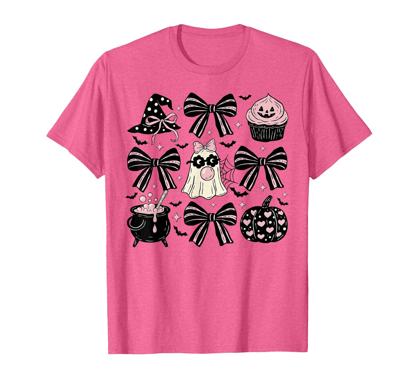 Funny Ghost Halloween Coquette Bow Witch Hat for Women Girls T-Shirt