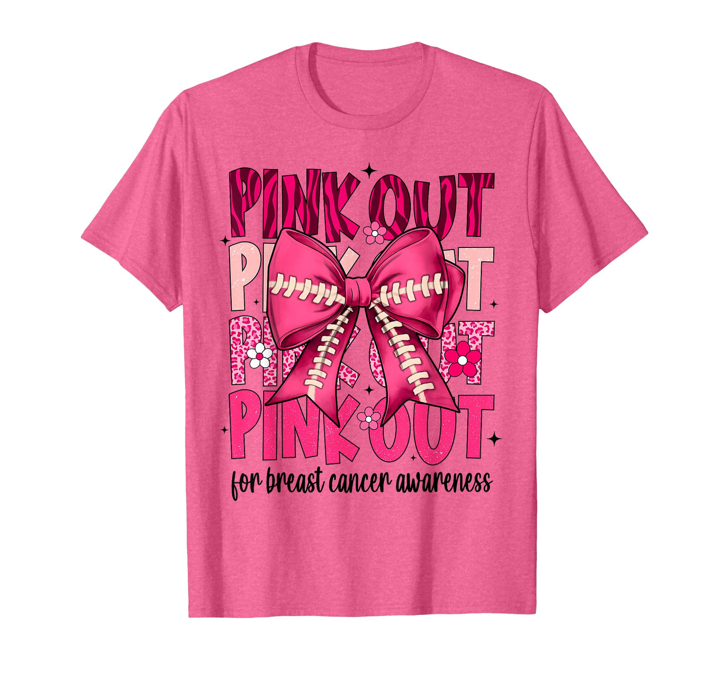 Pink Out Football Pink Coquette Bow Breast Cancer Awareness T-Shirt