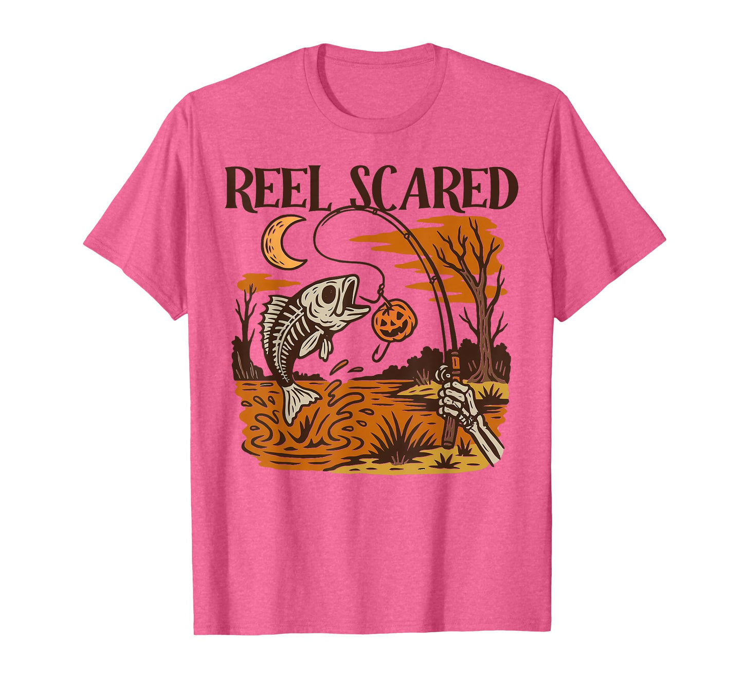 Vintage Reel Halloween Scared Fishing Skeleton Fisherman T-Shirt