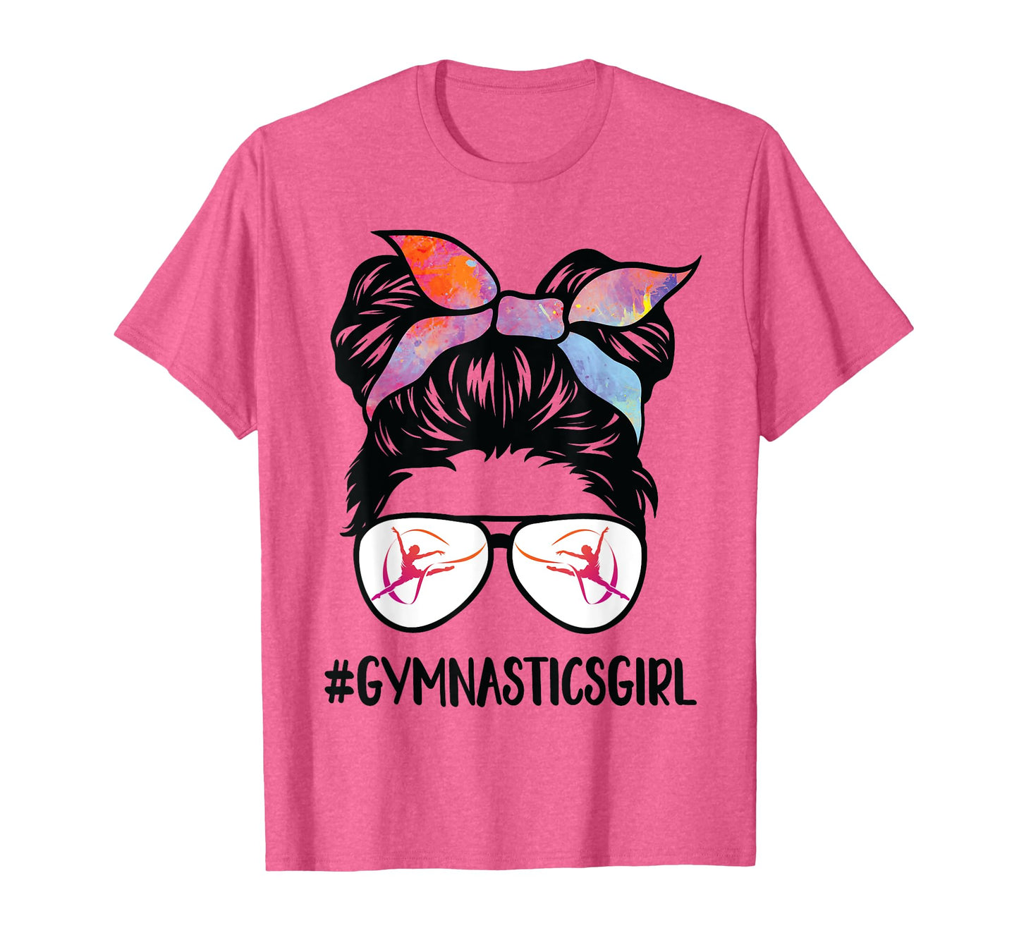Gymnastics girl Messy Bun Hair glasses Gymnast Daughter her T-Shirt