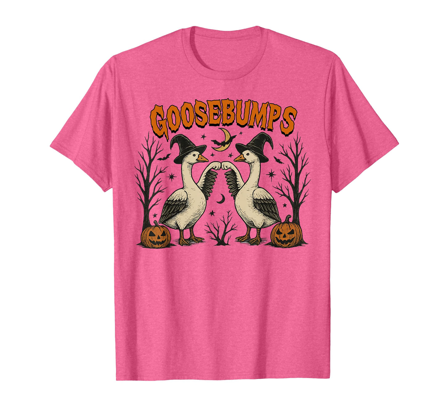Goosebumps Funny Witch Geese with Pumpkins Halloween Artwork T-Shirt