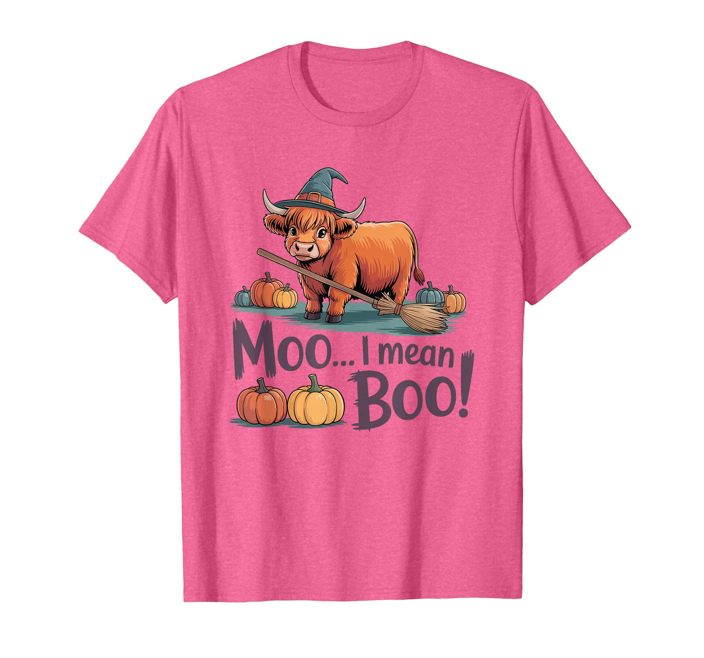 Moo I Mean Boo Funny Halloween Highland Cow Witch T-Shirt