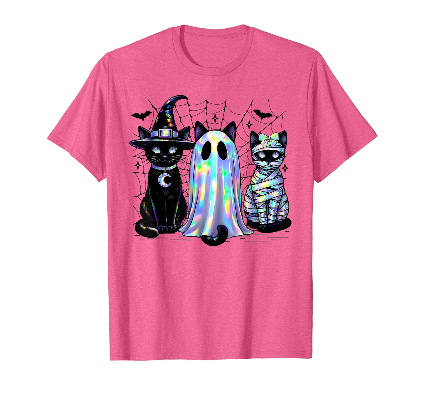 Retro Ghost Black Cat Witch Scary Halloween Spider Web T-Shirt