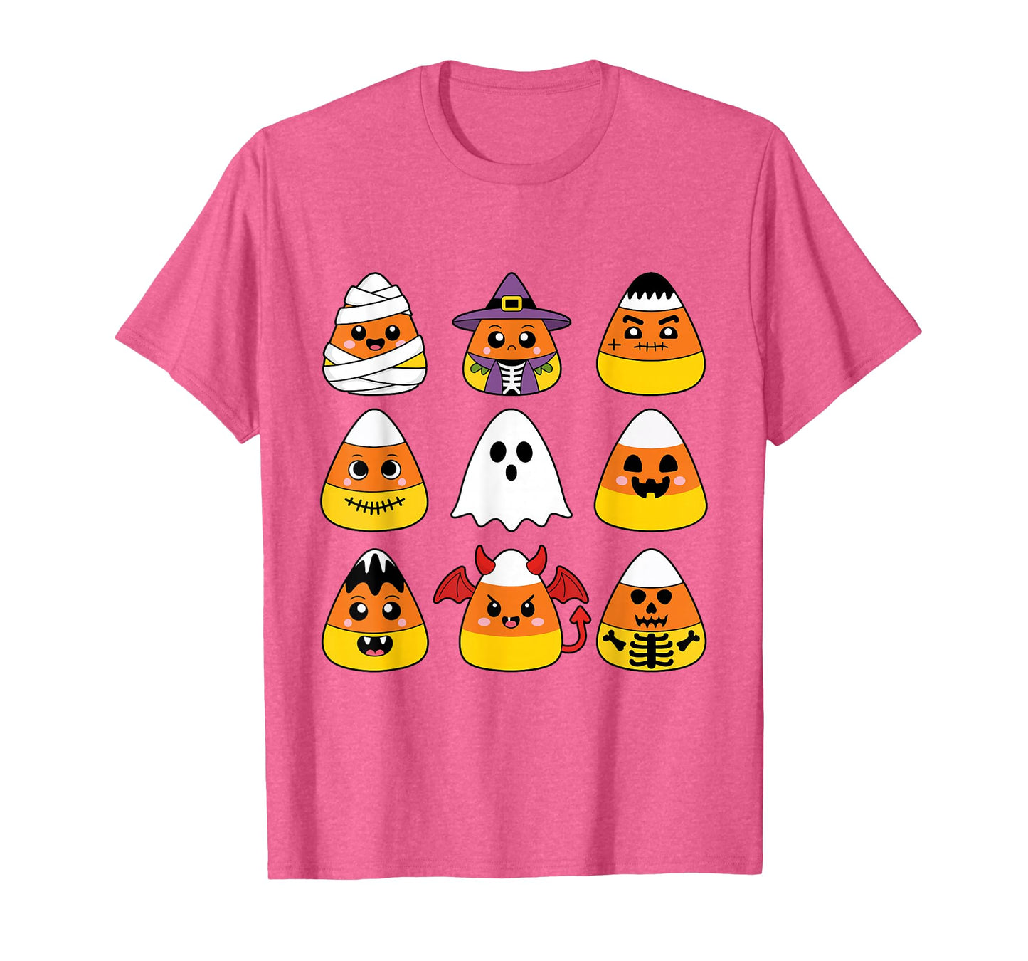 Candy Corn Cute Characters Halloween Mummy Ghost Pumpkin T-Shirt