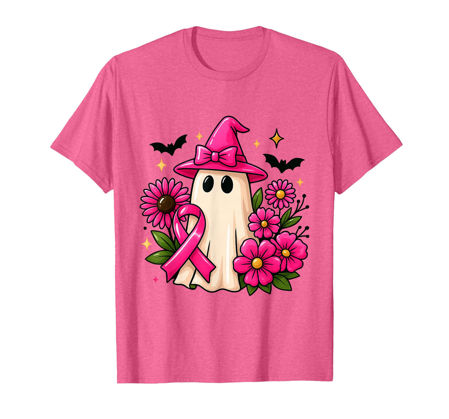 in October We Wear Pink Ghost Witch Breast Cancer Awareness T-Shirt