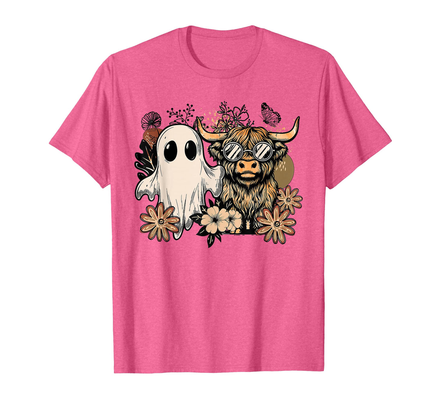 Floral Fall Highland Cow Ghost Boho Pumpkin Coquette T-Shirt