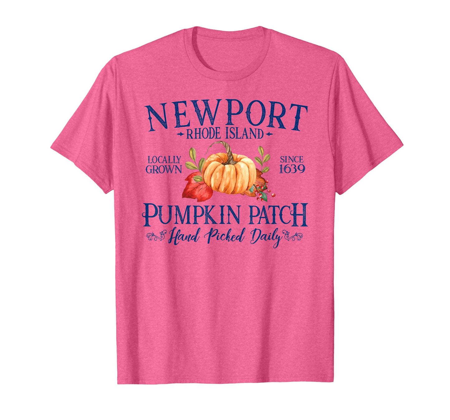 Newport Rhode Island Pumpkin Patch Fall Navy Blue Letters T-Shirt