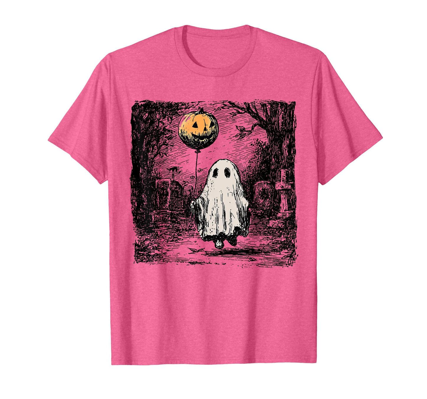 Horror Ghost Holding Pumpkin Bubble Brush Vintage Halloween T-Shirt