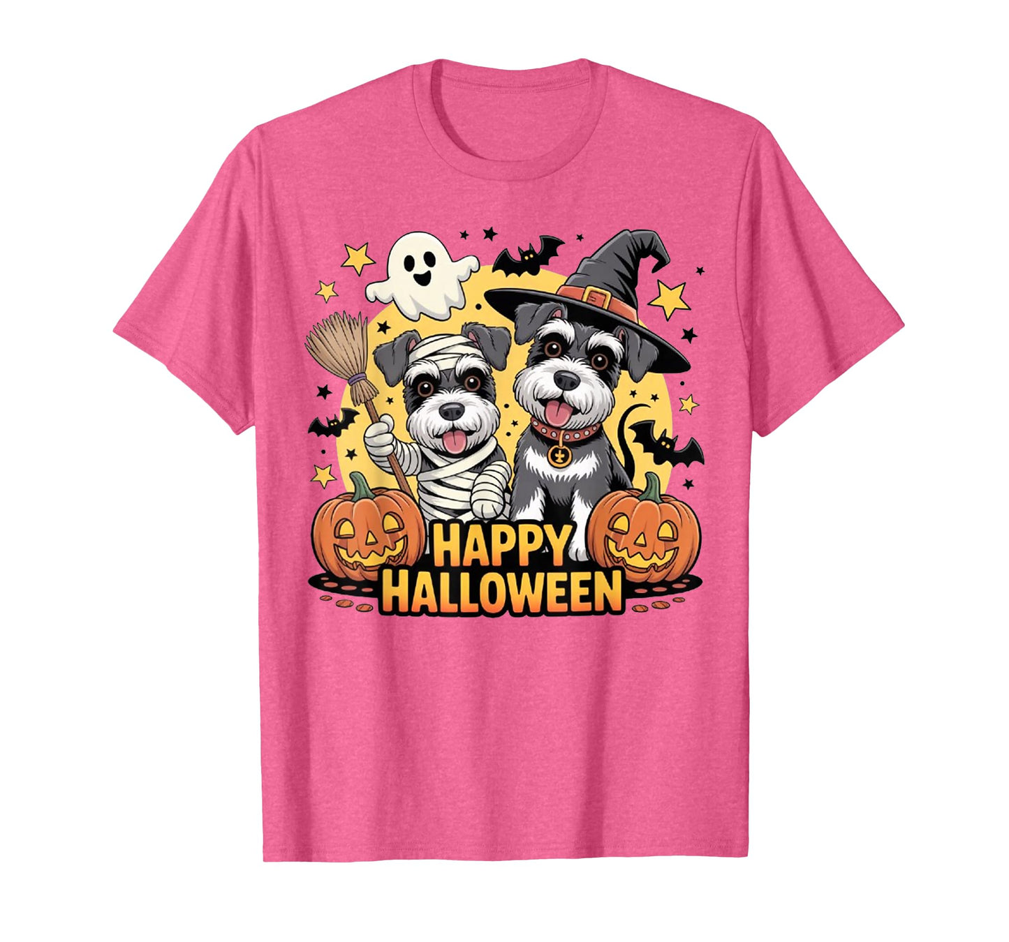 Cute Schnauzer Dog Lovers Halloween with Pumpkins Ghost Dog T-Shirt