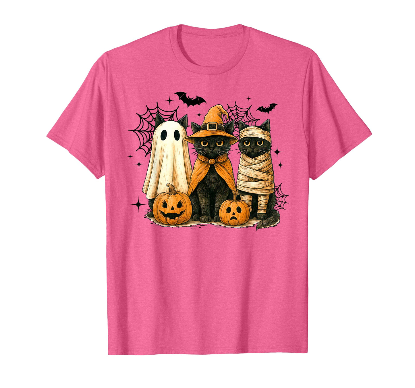 Cute Cat Ghost Witch Halloween Pumpkin Spooky Season Vintage T-Shirt