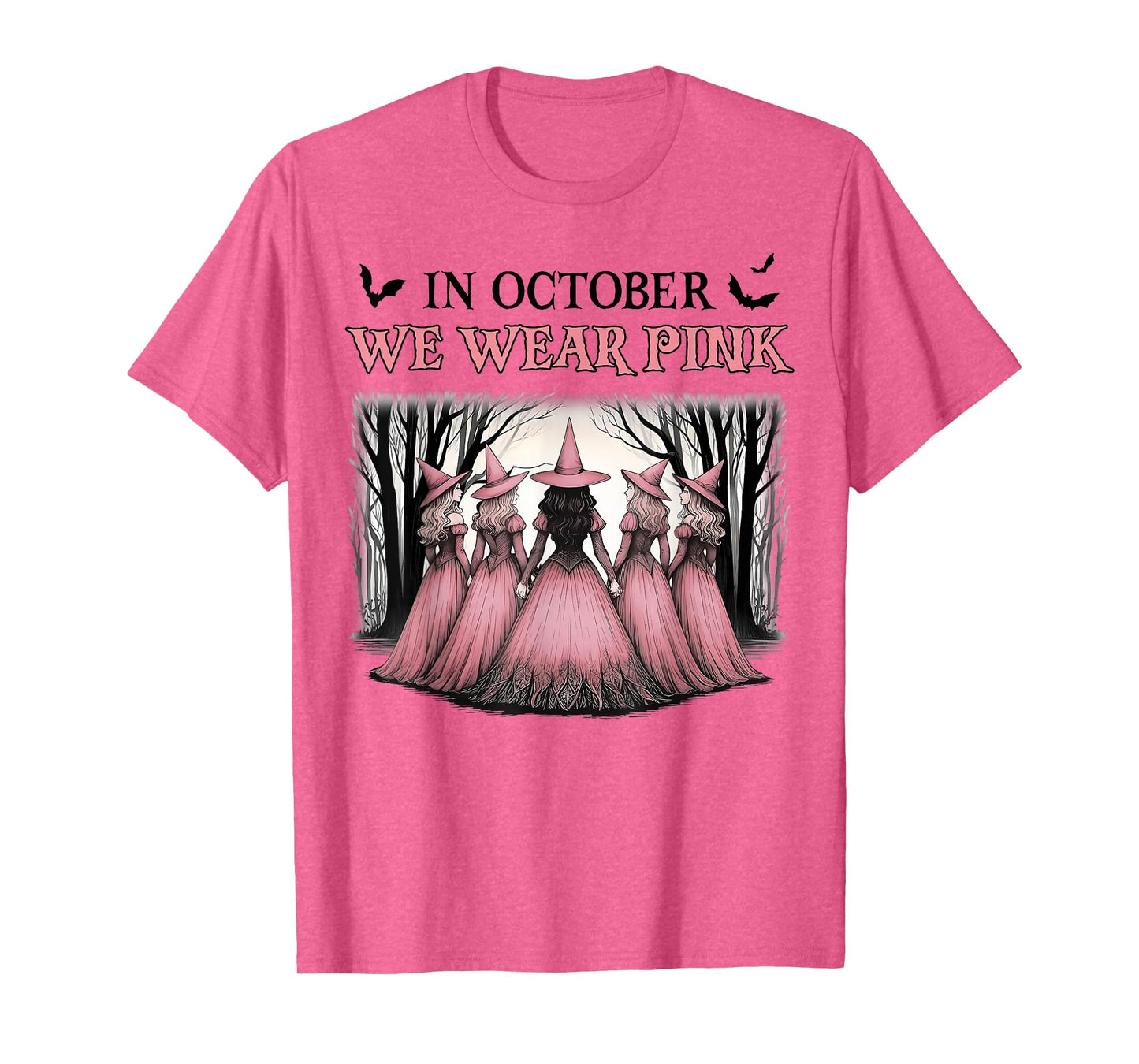 in October We Wear Pink Witch Halloween Breast Cancer Women T-Shirt