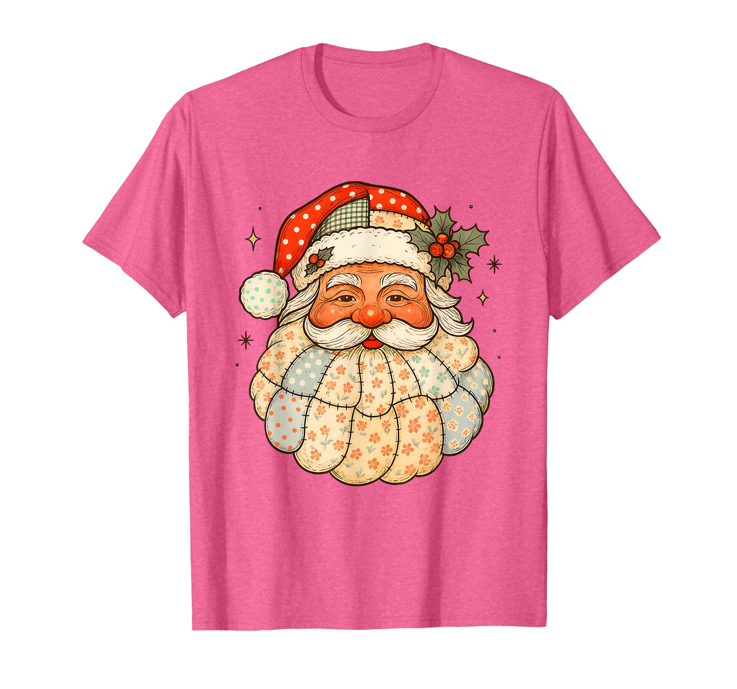 Santa Patchwork Merry Christmas Xmas Vibes Mistletoe T-Shirt