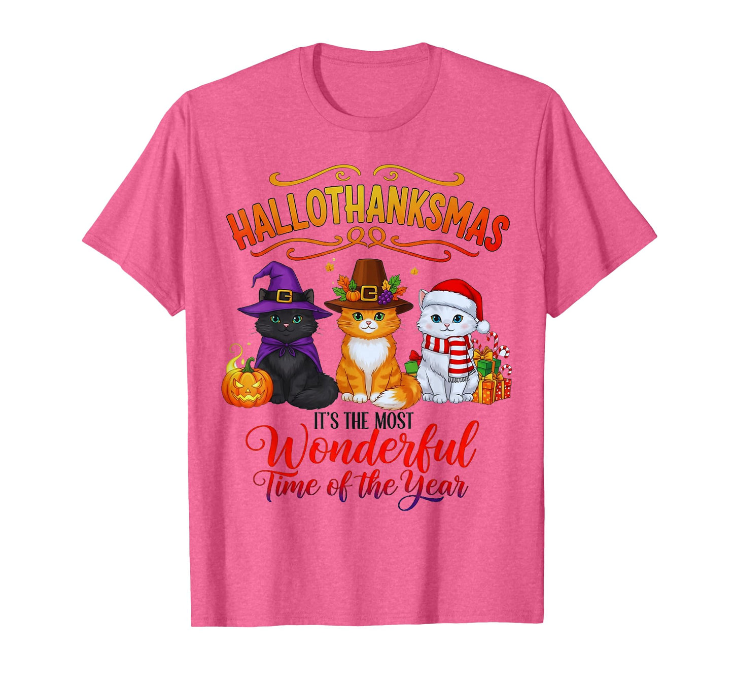 Hallothanksmas Cats Funny Holiday Halloween Xmas Tee T-Shirt