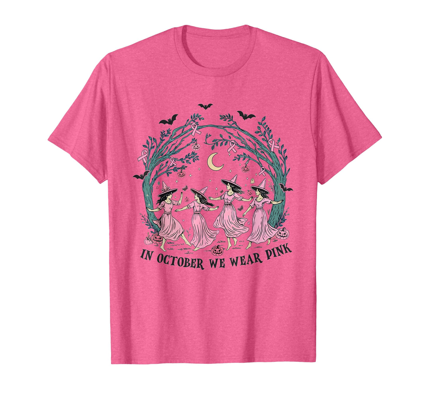 Women in October We Wear Pink Funny Witch Breast Cancer T-Shirt