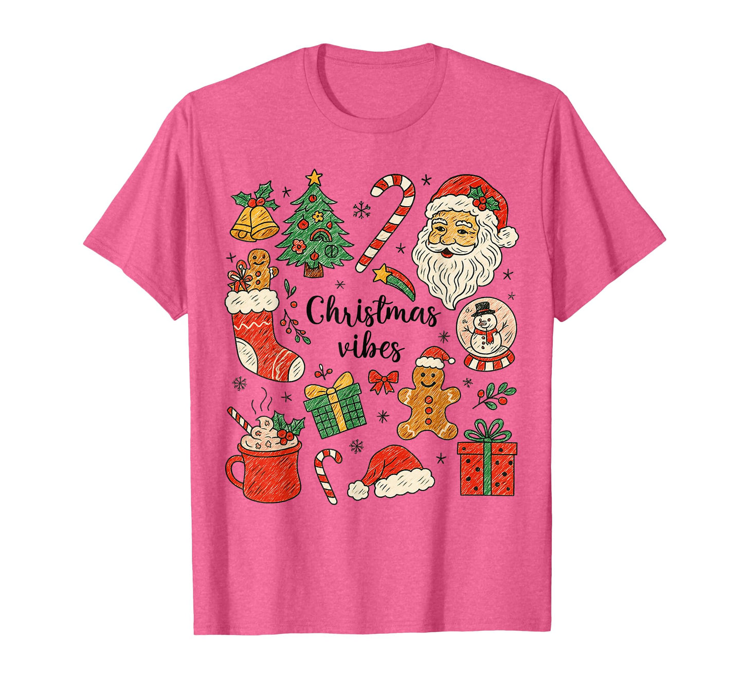 Christmas Vibes Santa Christmas Tree Xmas Matching Family T-Shirt