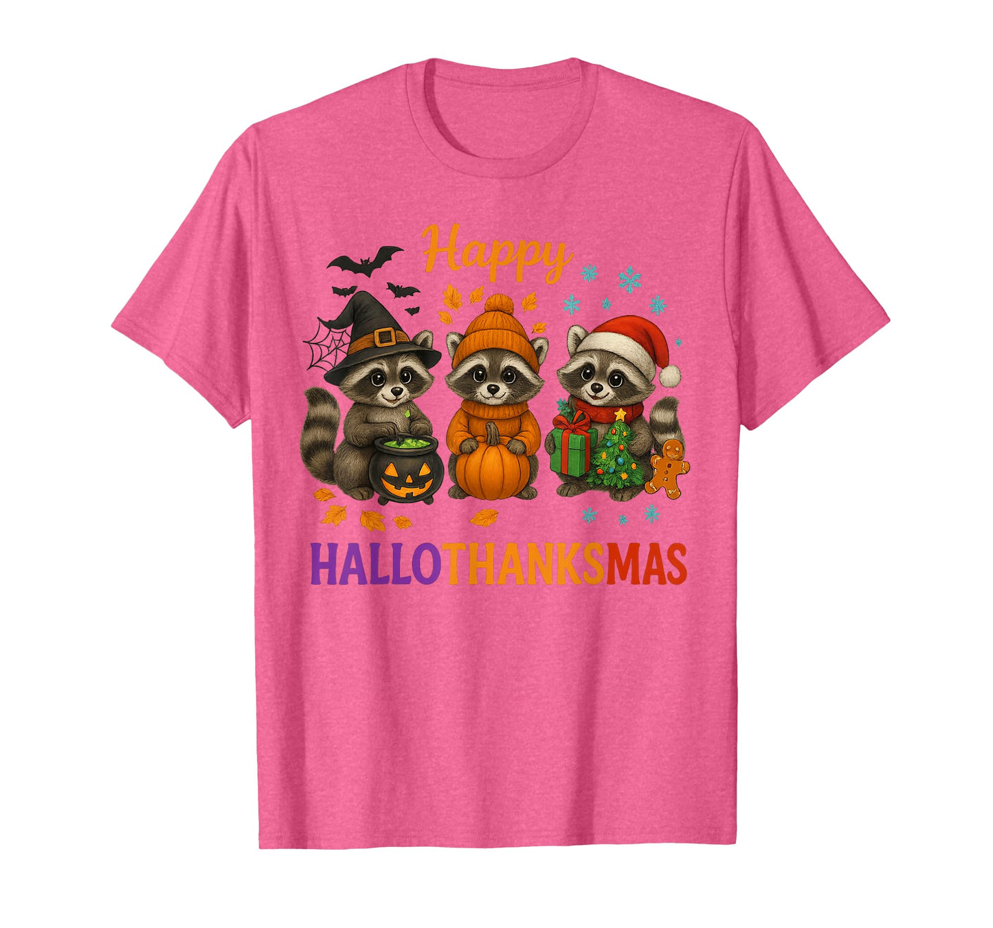 Happy Hallothanksmas Raccoon Halloween Christmas Thanksgivin T-Shirt