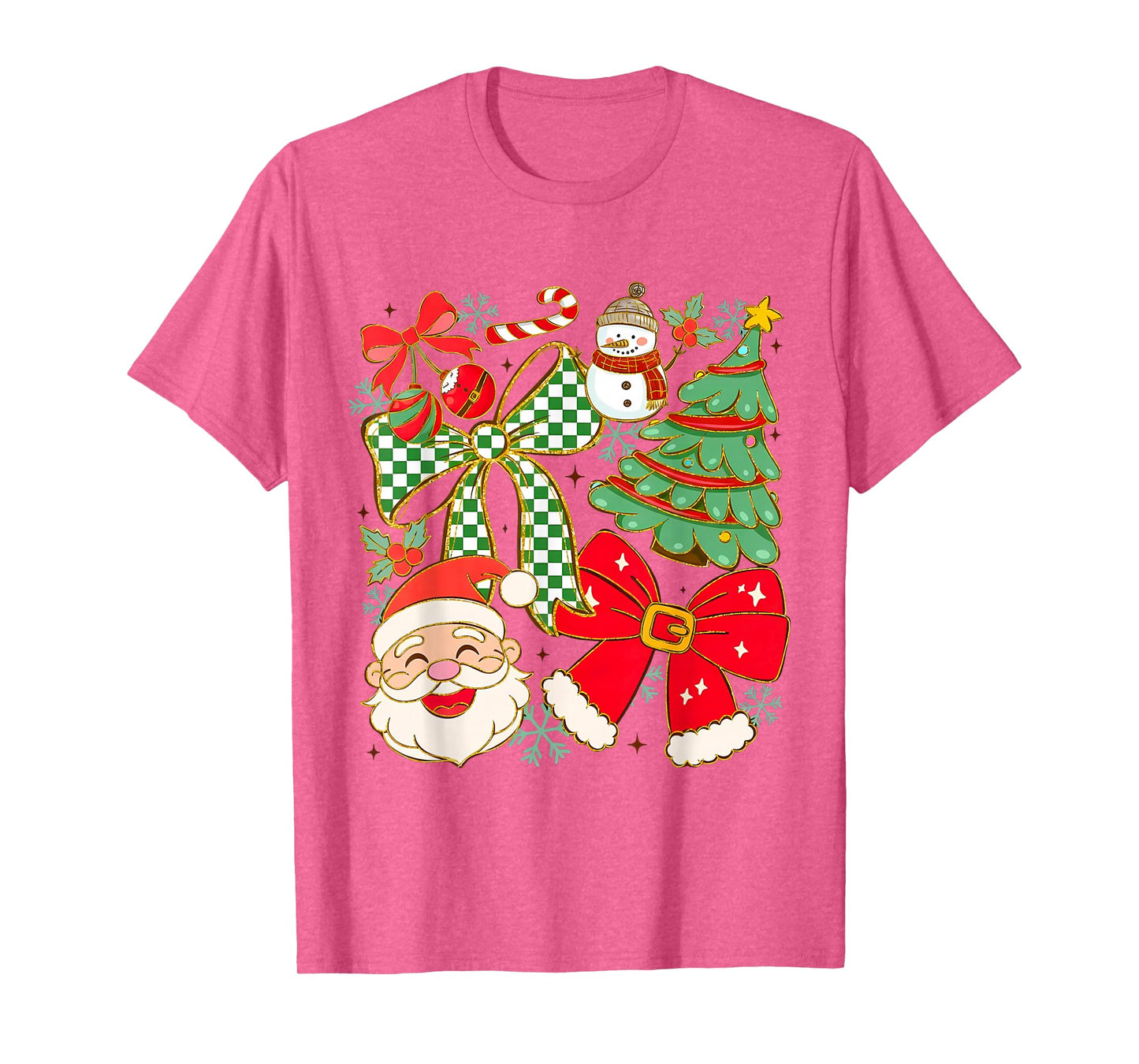 Coquette Bow Santa Claus Merry Christmas Women Xmas Pajamas T-Shirt