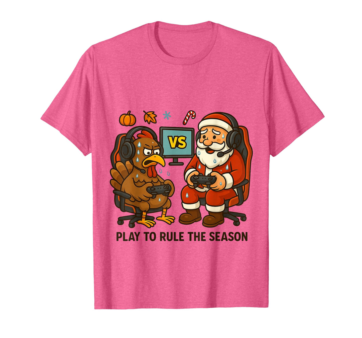 Funny Santa vs Turkey Gamer Showdown Holiday Mashup T-Shirt