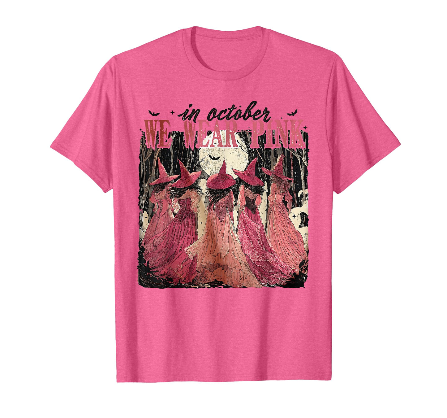 in October We Wear Pink Witch Halloween Breast Cancer Women T-Shirt