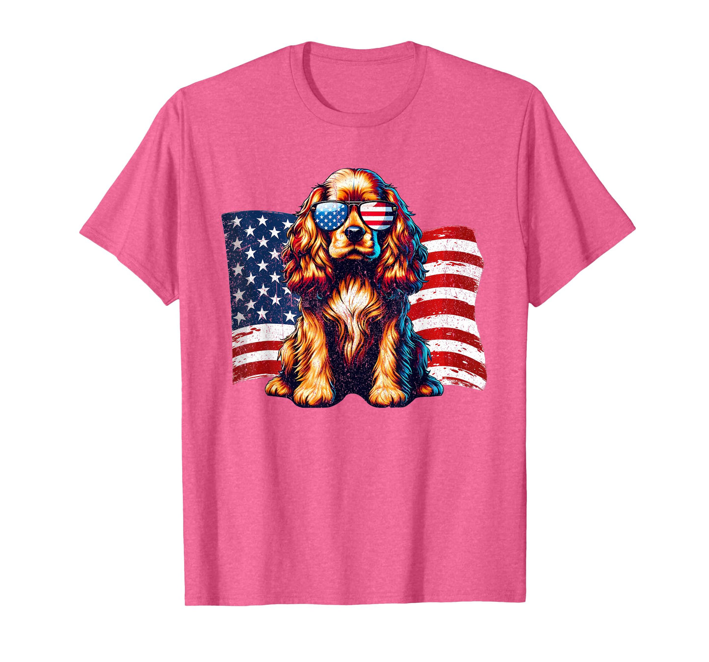 Cocker Spaniel American Flag Sunglasses Patriotic Vintage T-Shirt