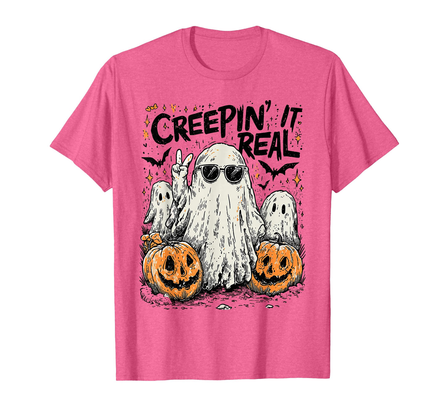 Retro Creepin' It Real Halloween Ghost Pumpkin Spooky Season T-Shirt