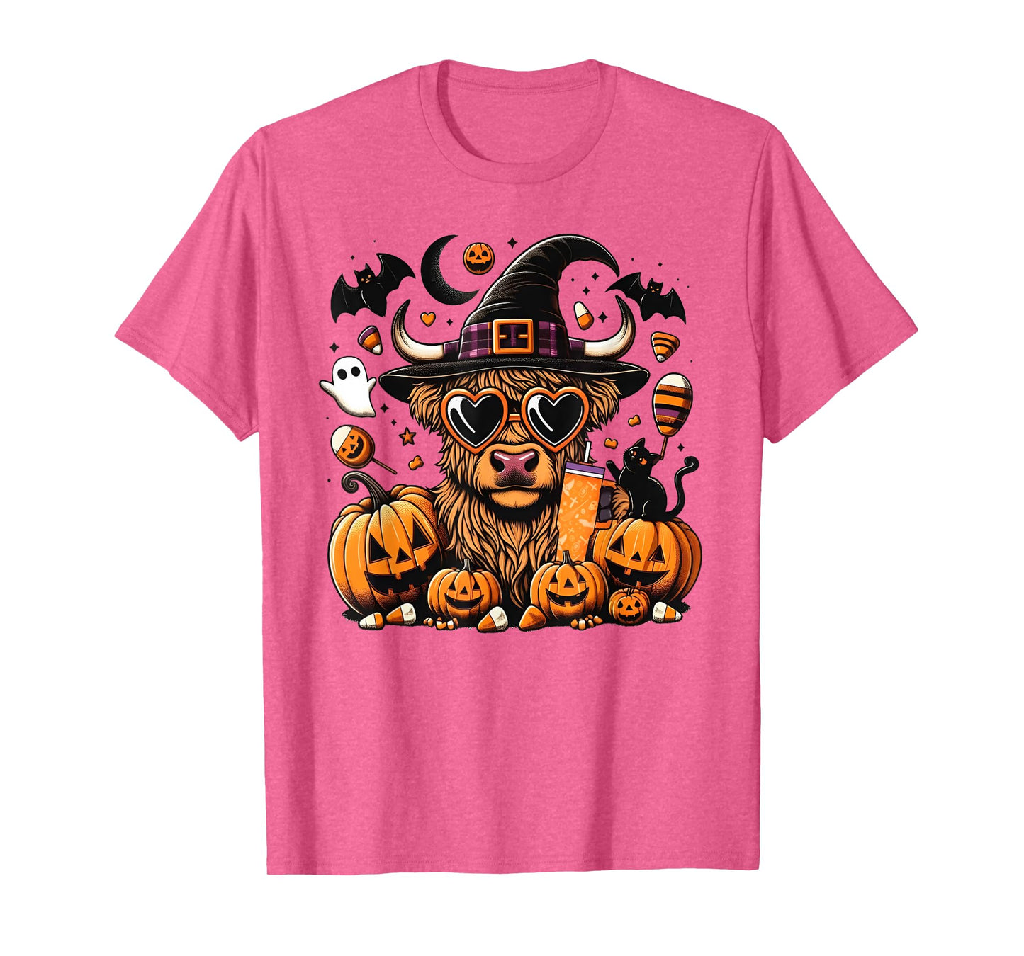 Halloween Highland Cow Witchy Cow Spooky Pumpkin Hello Fall T-Shirt
