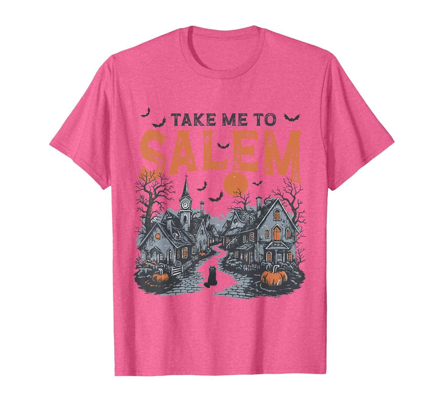 Take-Me to Salem Halloween Village Black-Cat Spooky Season T-Shirt