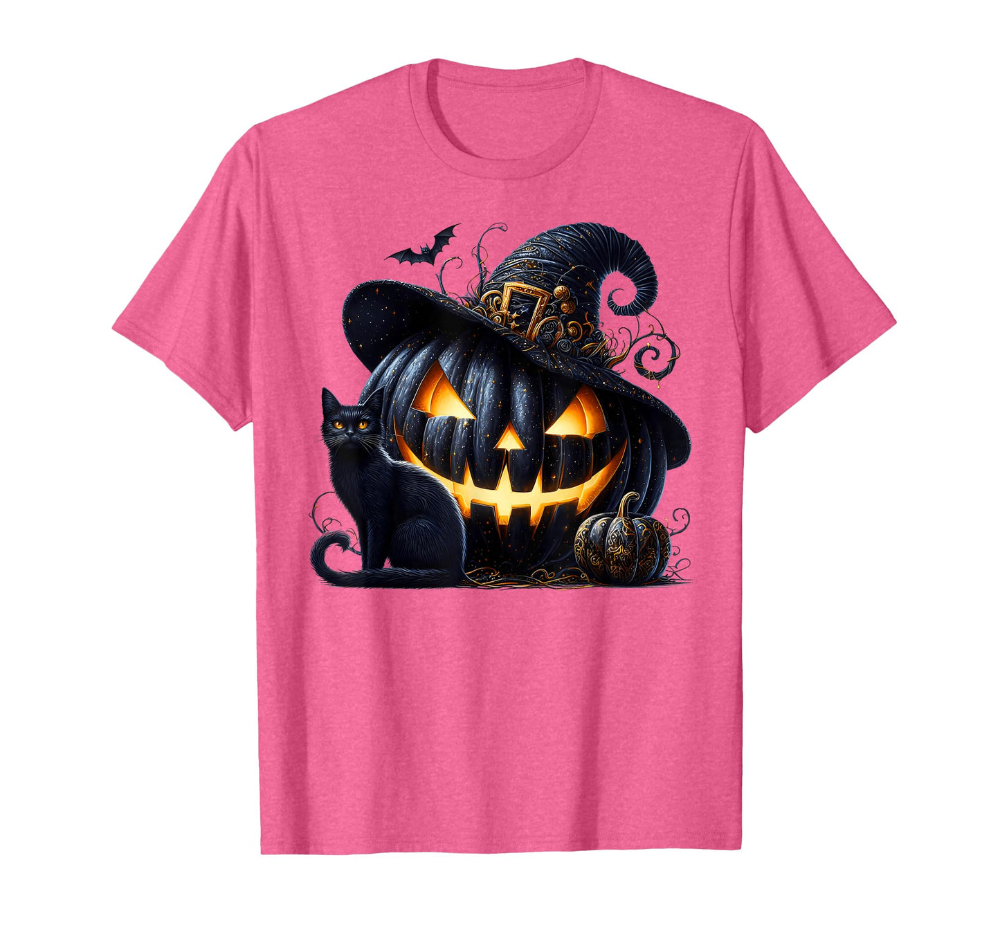 Witchy Pumpkin for Women Black and Orange Halloween Cat T-Shirt