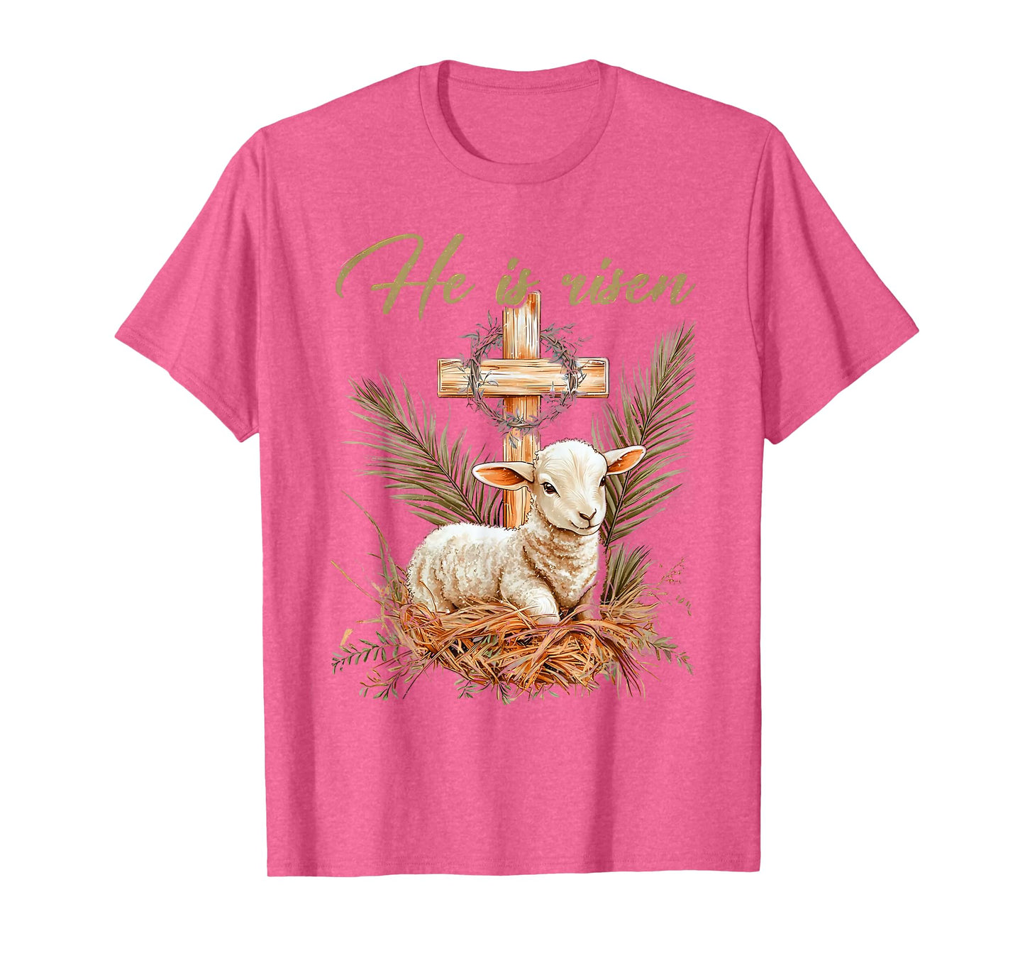 He Is Risen Sheep Lamb Cross Jesus Christian Easter Women T-Shirt
