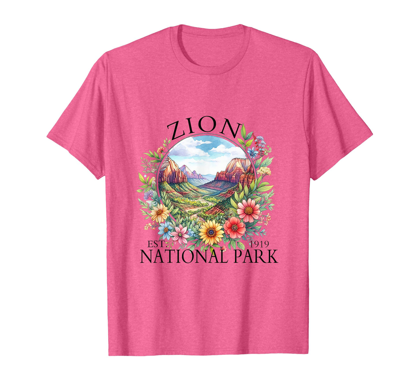 Retro Floral Zion National Park Hiking Camping Outdoor T-Shirt