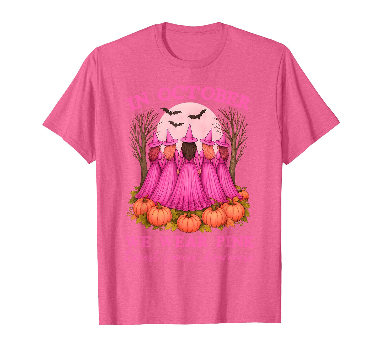 in October We Wear Pink Witch Breast Cancer Awareness Girl T-Shirt