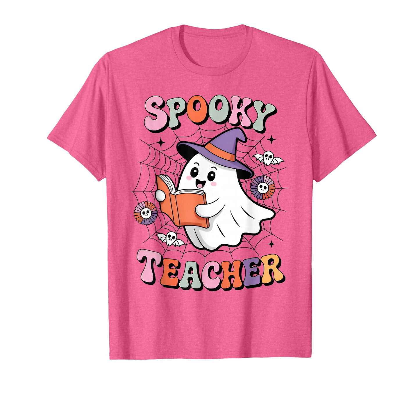 Groovy Spooky Season Teacher Halloween Retro Floral Ghost T-Shirt