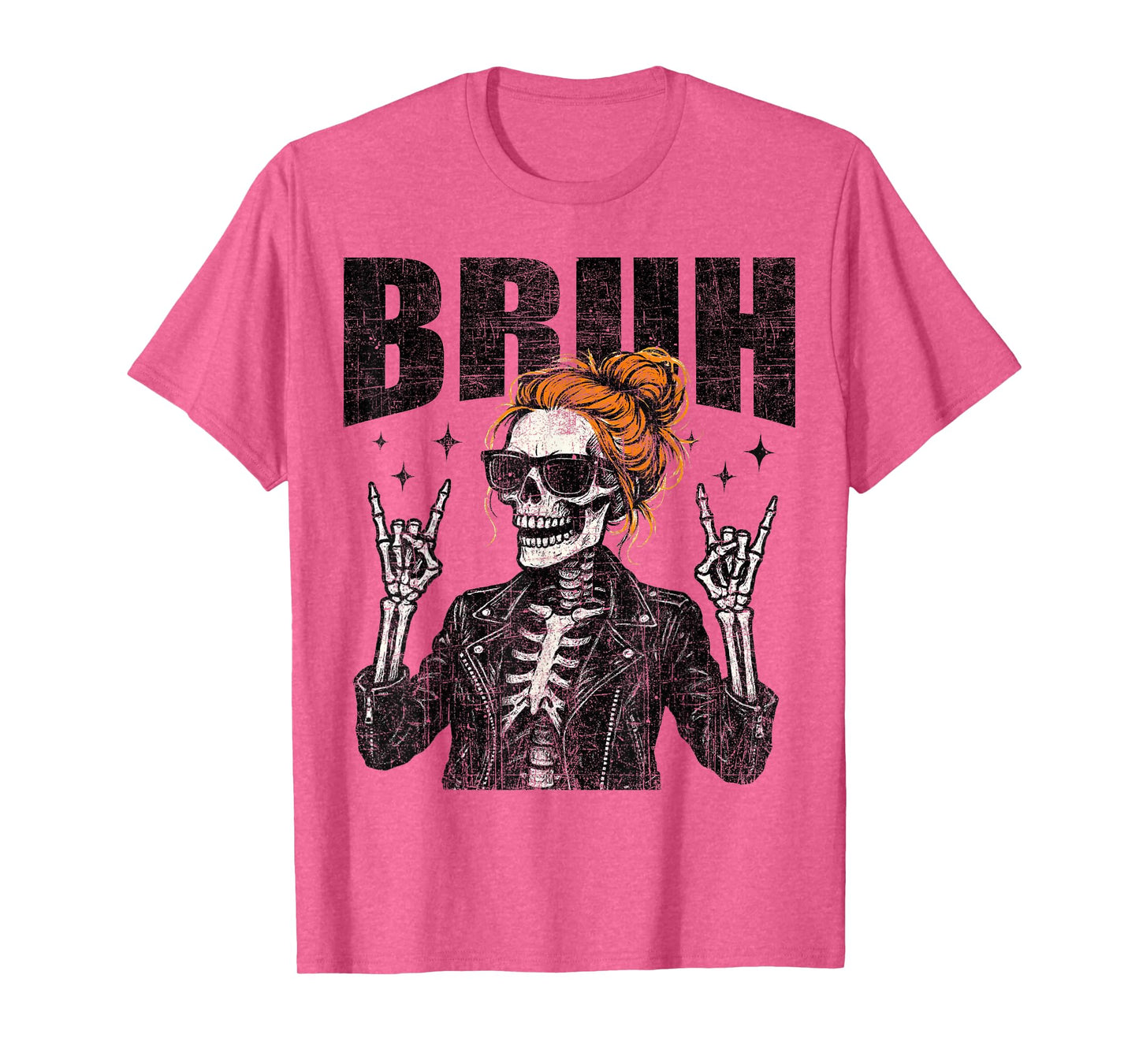 Bruh Spooky Rock Skeleton Halloween customes Women Girls T-Shirt