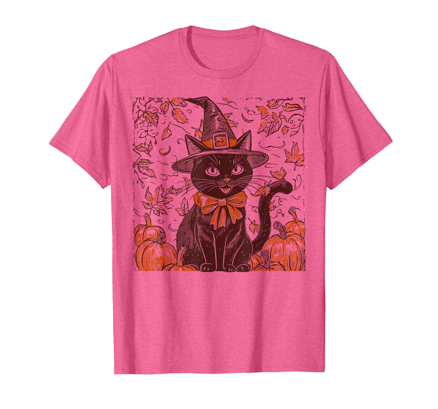 Vintage Halloween Black Cat Witch Hat Pumpkin Men Women Kid T-Shirt