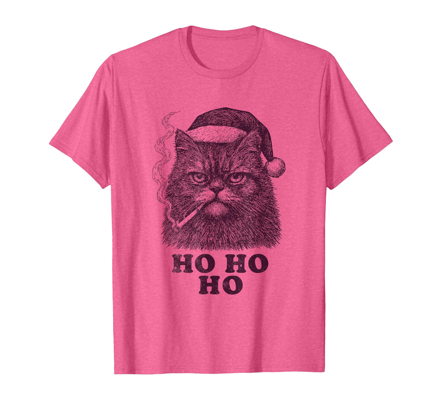 Funny Cat Smoking Santa Hat Ho Ho Ho Vintage T-Shirt
