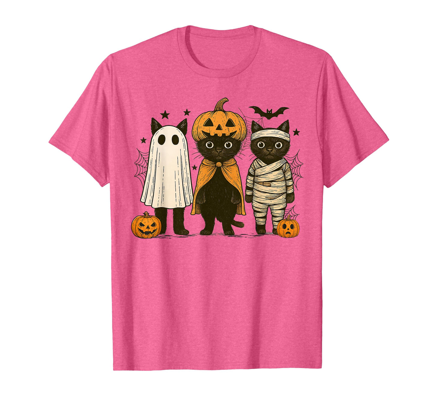 Retro Black Cat Scary Halloween Pumpkin Women Men Kids T-Shirt