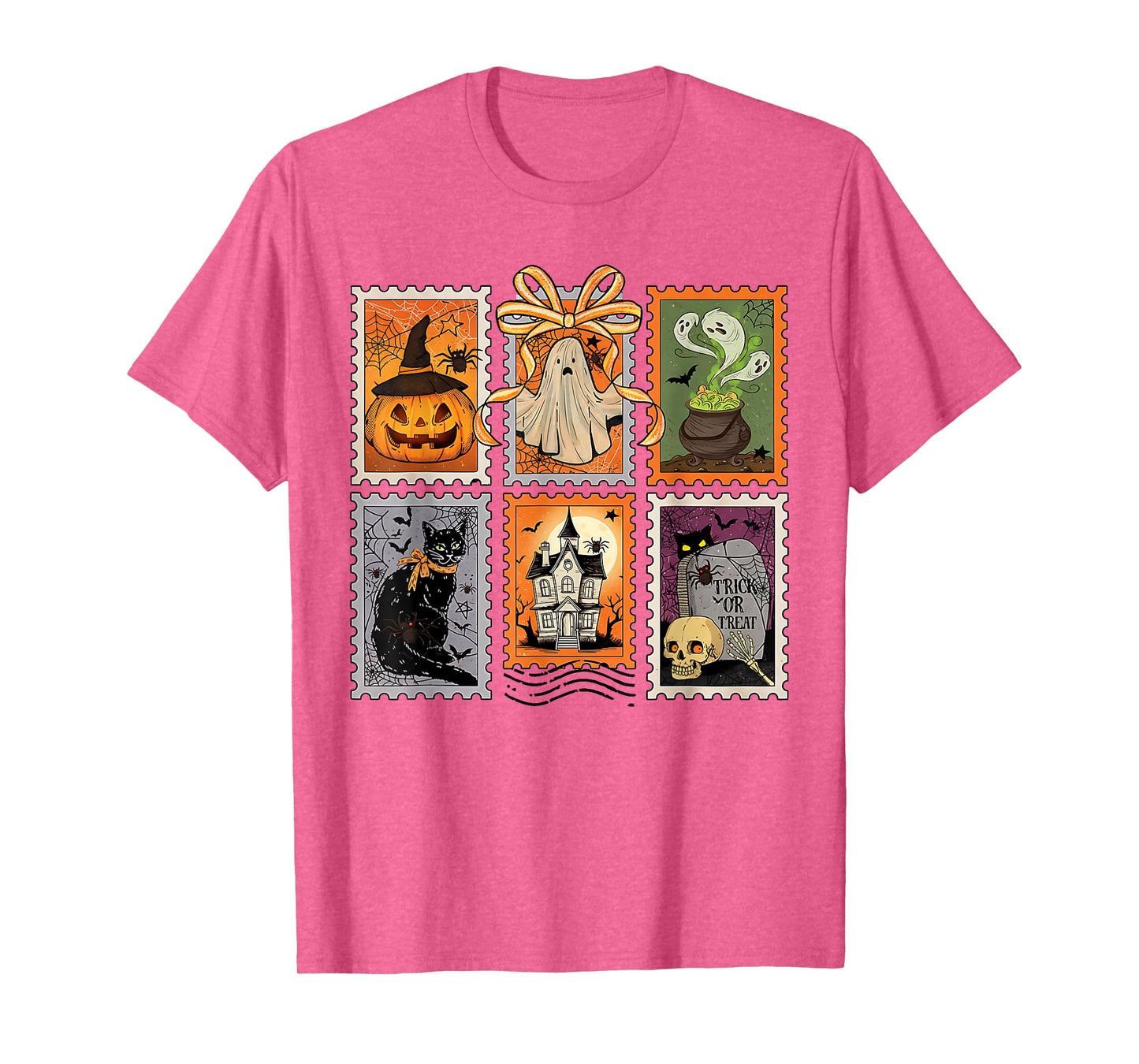 Retro Halloween Stamp Icons Funny Halloween Cat Ghost Stamp T-Shirt
