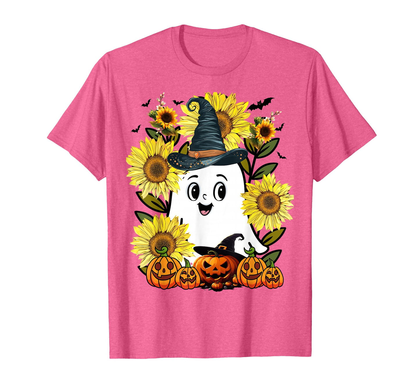 Funny Floral Ghost with Vintage Pumpkin Fall Halloween T-Shirt