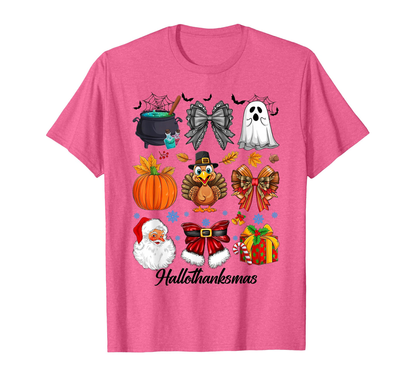 Happy Hallothanksmas Coquette Bows Halloween Thanksgiving T-Shirt