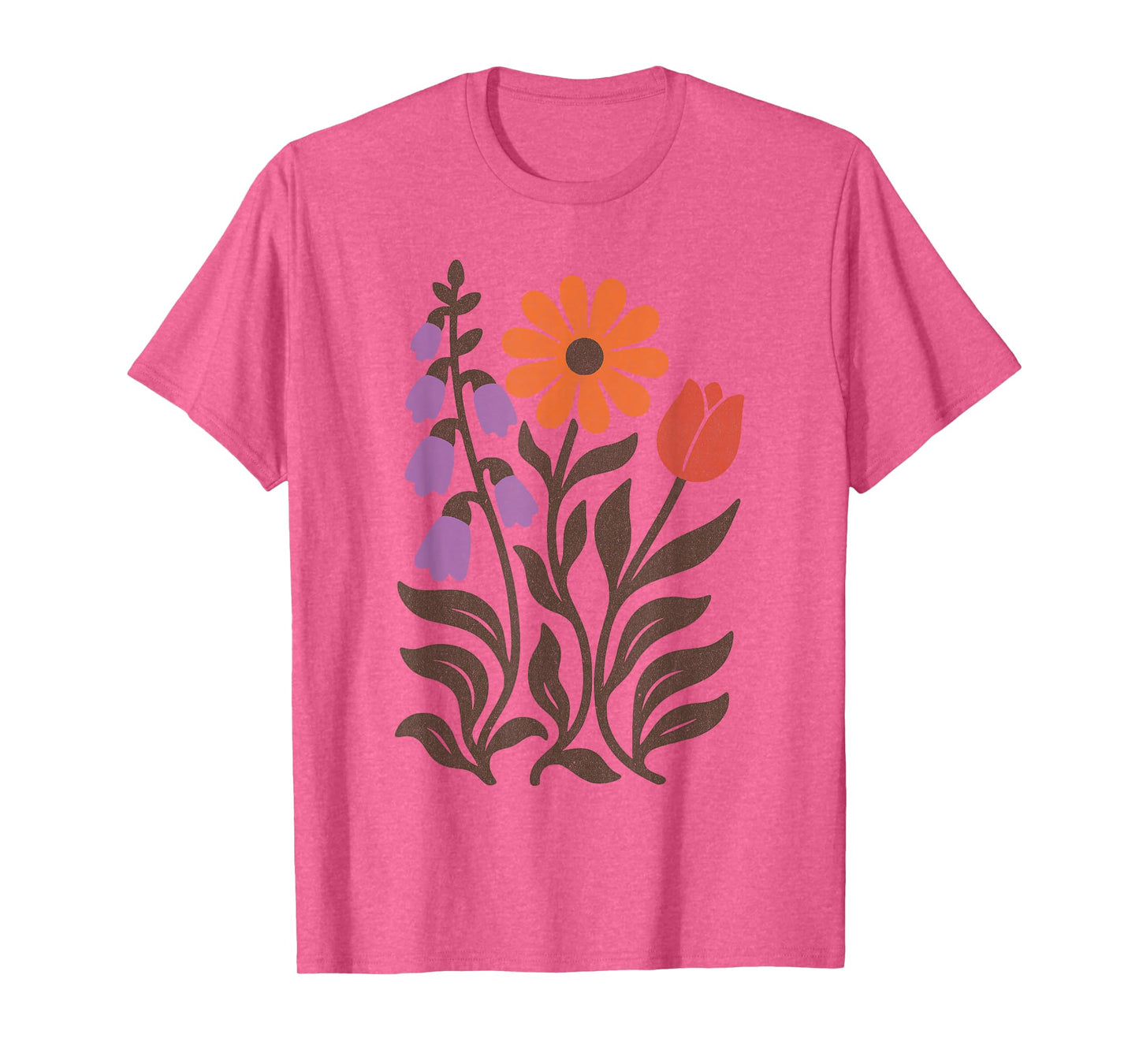 Boho Floral Foxglove Daisy Tulip Subtle Distressed Vintage T-Shirt