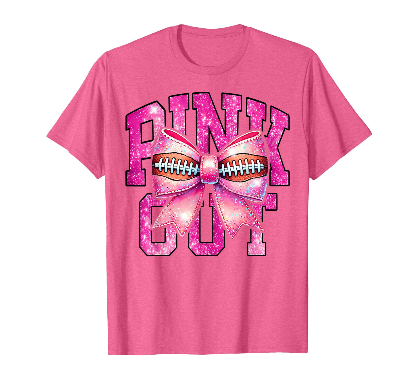 Pink Out Football Coquette Bow Tackle Breast Cancer Game Day T-Shirt