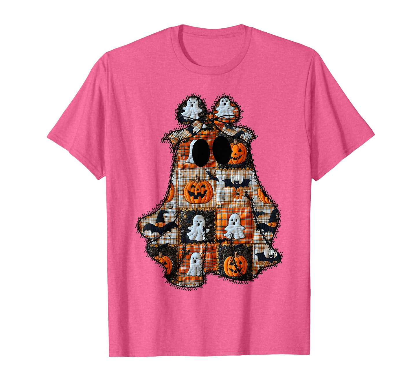 Coquette Bow Patchwork Ghost Fall Halloween Girly Women T-Shirt