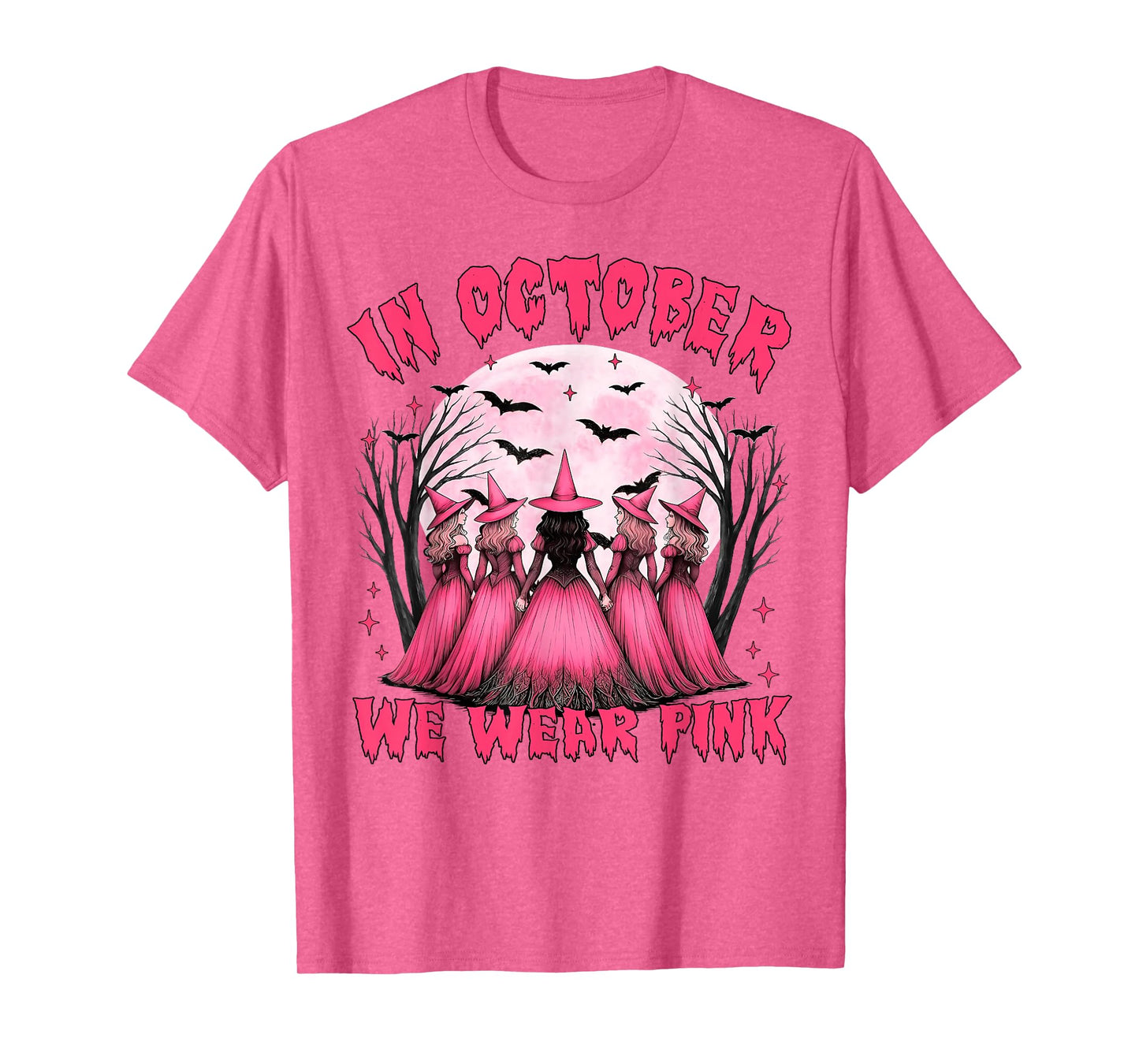 in October We Wear Pink Witch Halloween Breast Cancer Women T-Shirt