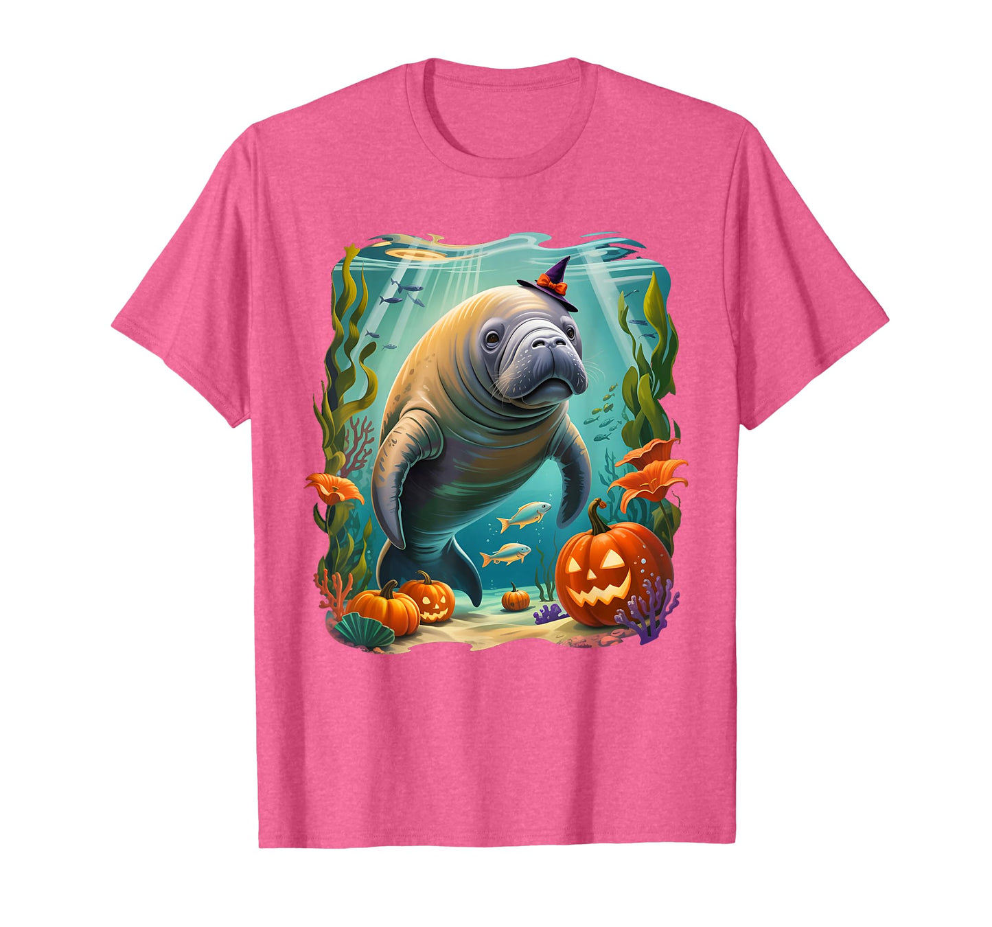 Manatee Witch Hat Pumpkin Halloween Dugong Costume Men Women T-Shirt