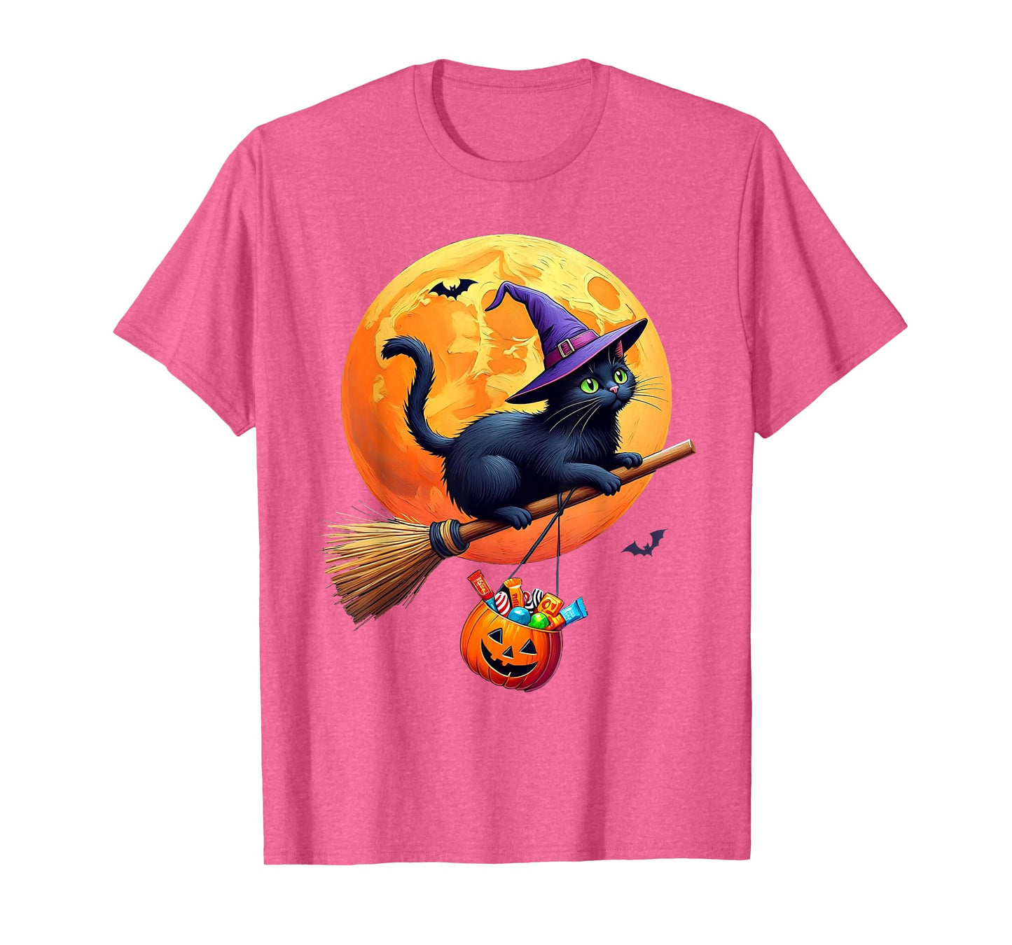Cat Witch Hat Pumpkin Halloween Costume Men Women Kids T-Shirt