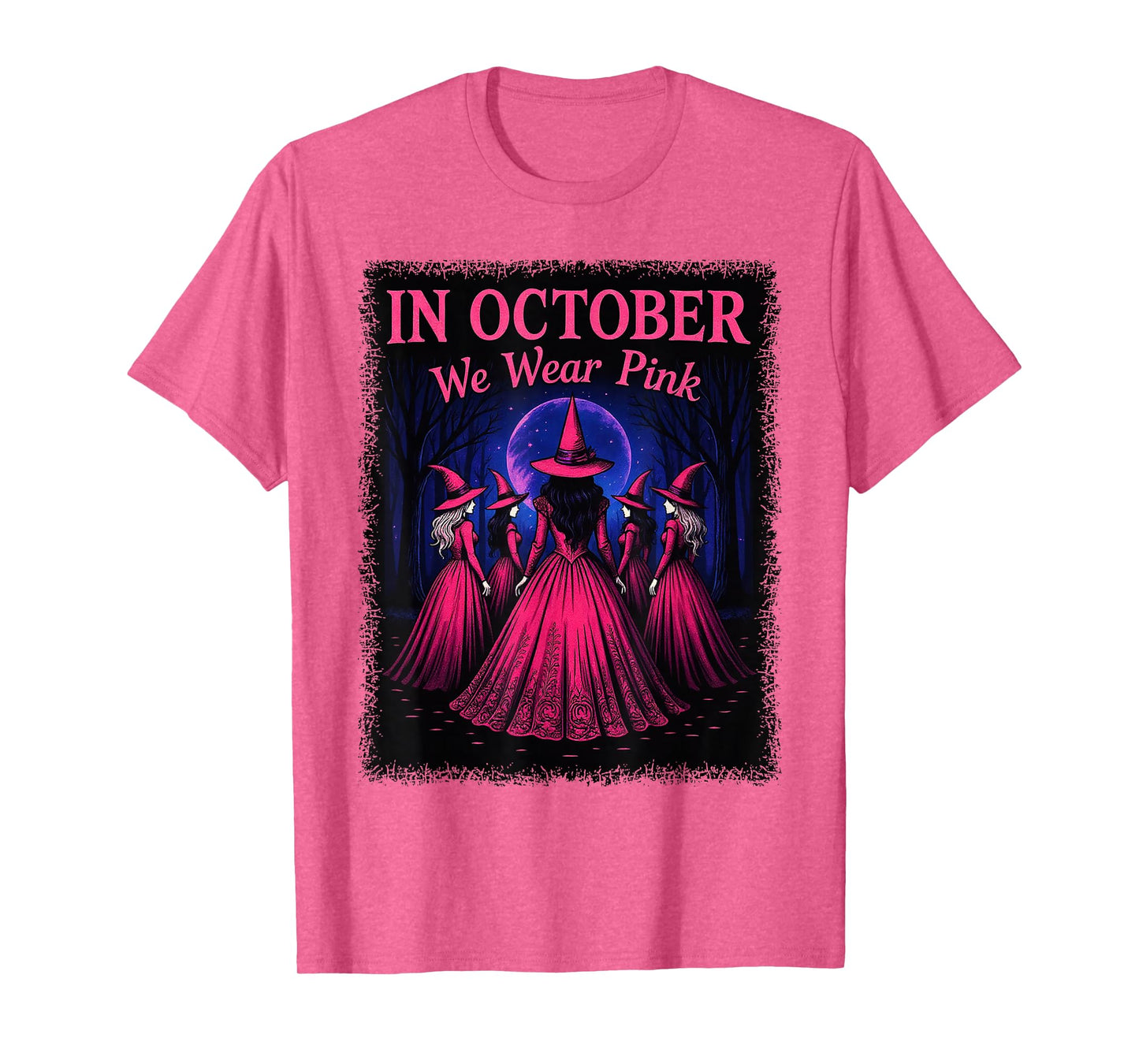 in October We Wear Pink Witches Halloween Costume Women Gift T-Shirt