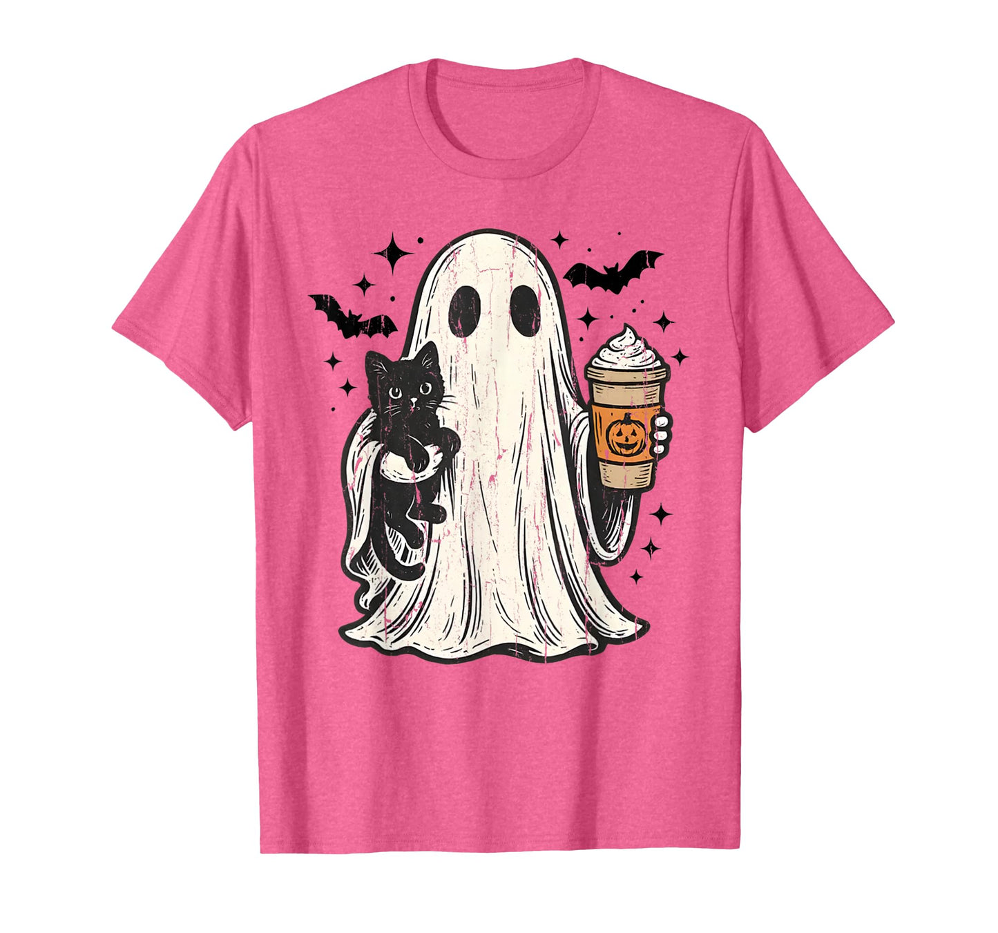 Vintage Halloween Ghost Holding Black Cat Pumpkin Spice T-Shirt