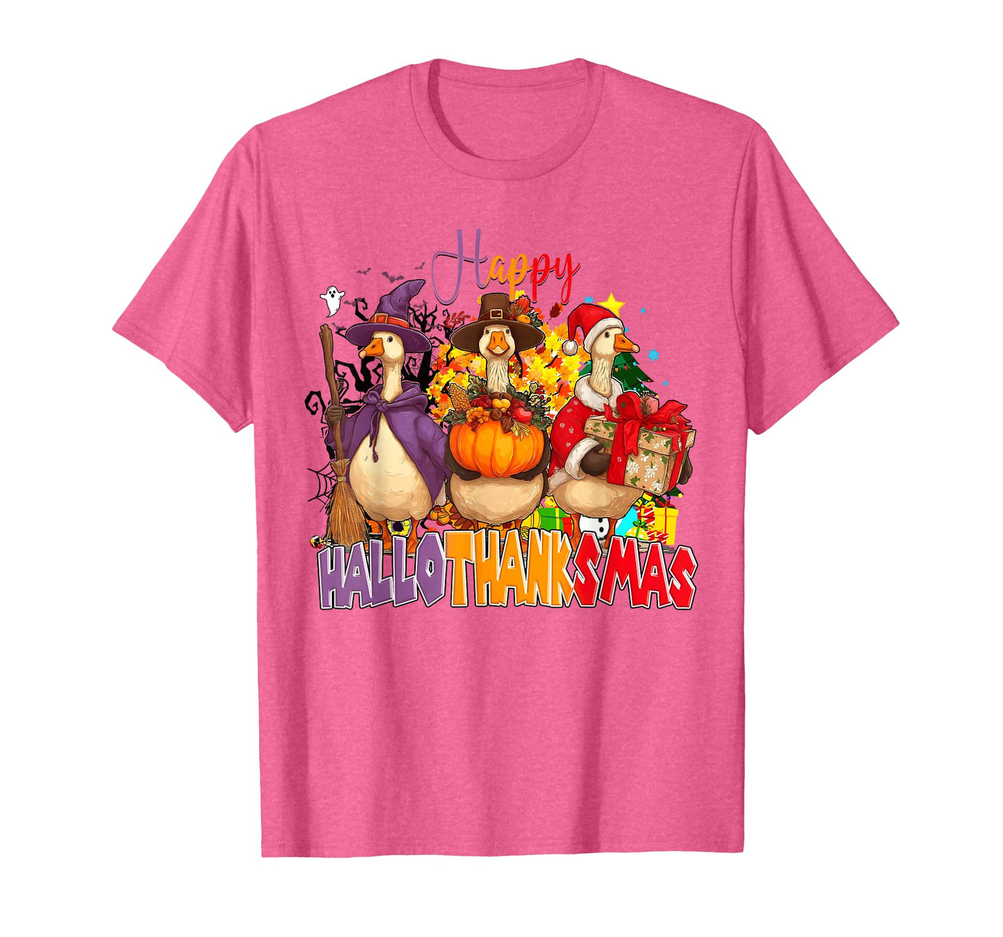 Happy Hallothanksmas Goose Halloween Thanksgiving Christmas T-Shirt