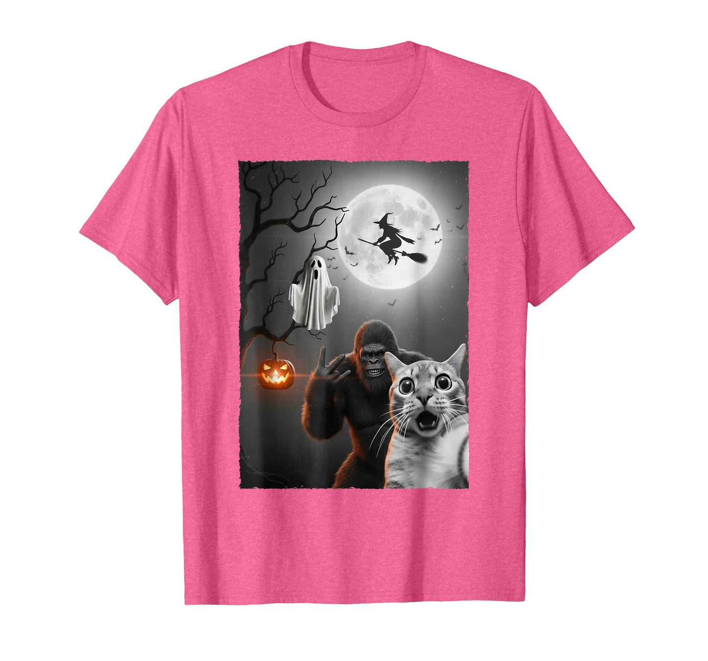 Vintage Spooky Cat Ghost Bigfoot Witch Halloween Costume T-Shirt